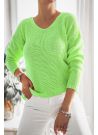 Sweter oversize wycięty dekolt neon zielony