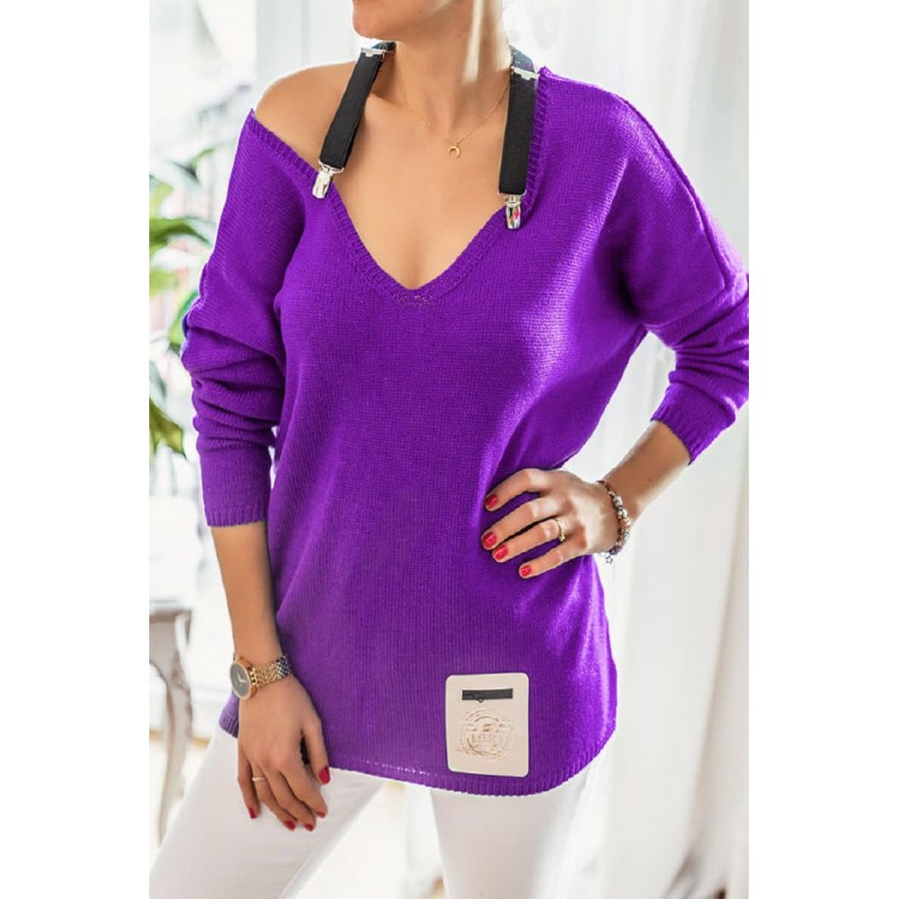 Sweter oversize z szelkami fioletowy