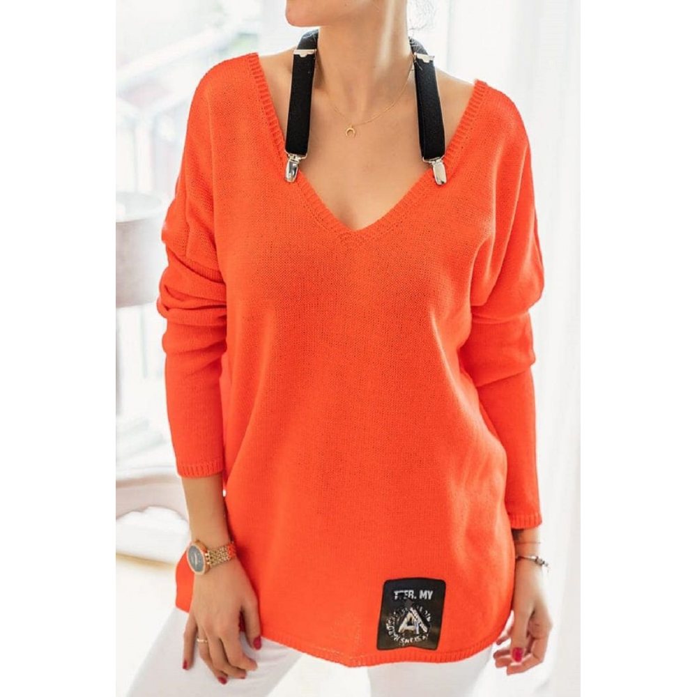 Sweter oversize z szelkami pomarańczowy