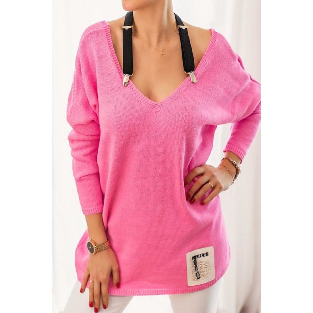 Sweter oversize z szelkami różowy