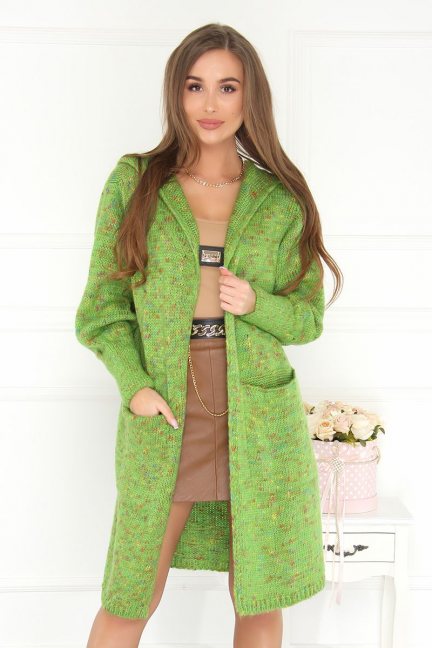 Kardigan damski sweter z kieszeniami zielony