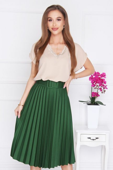 Spódnica modna plisowana midi zielona