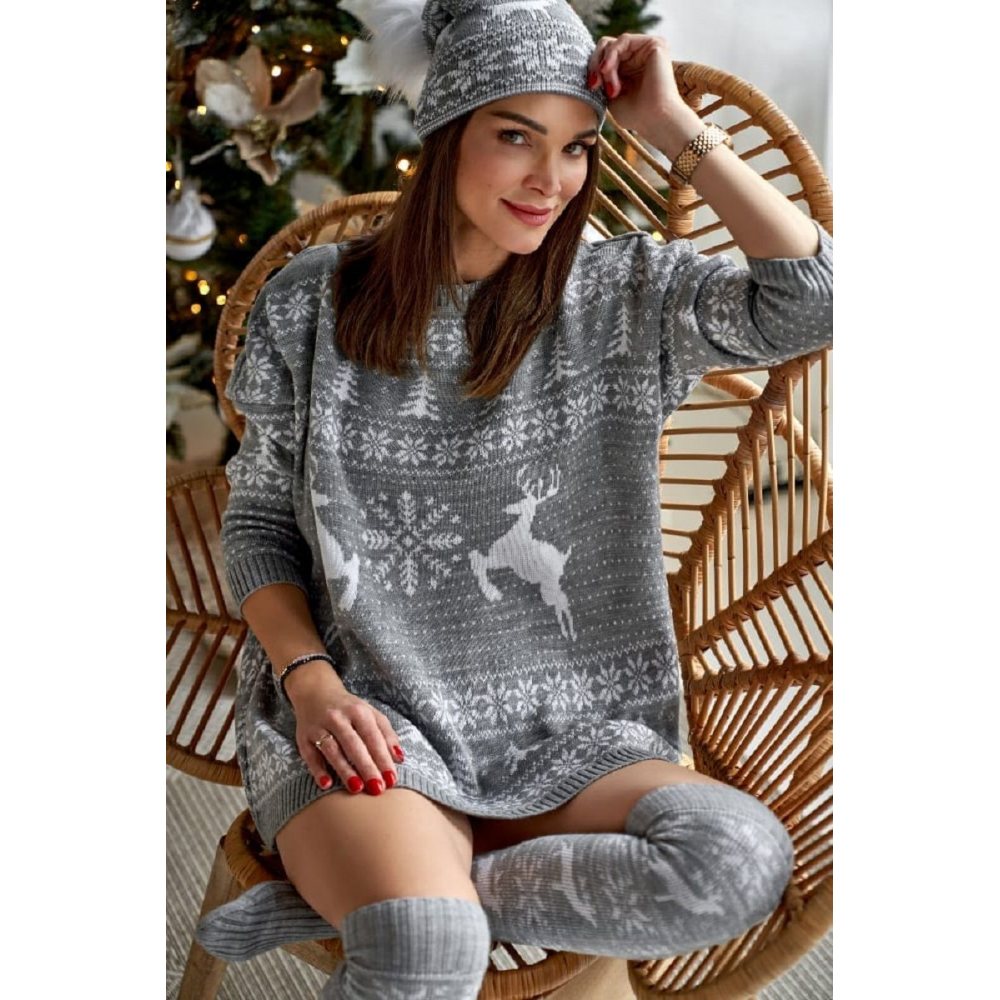 Sweter modny oversize świąteczny szary