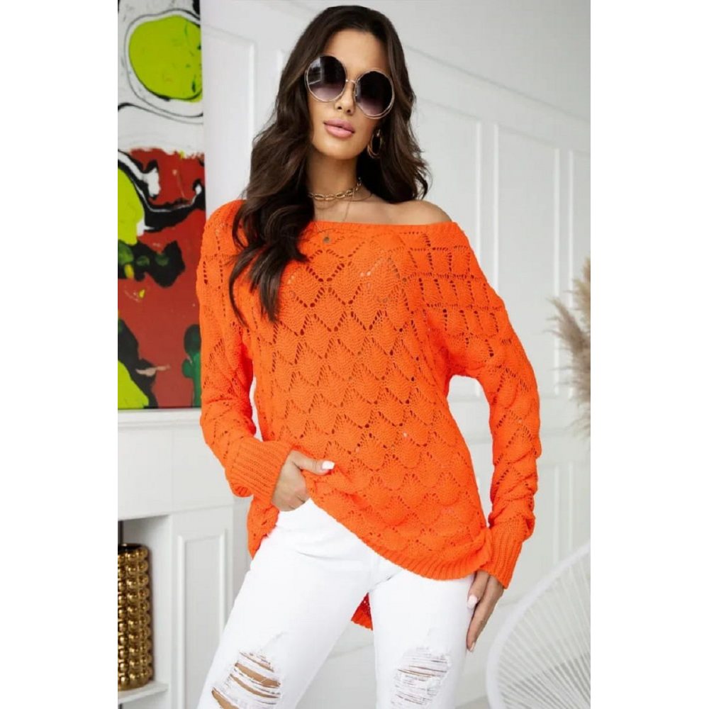 Sweter damski oversize modny pomarańczowy
