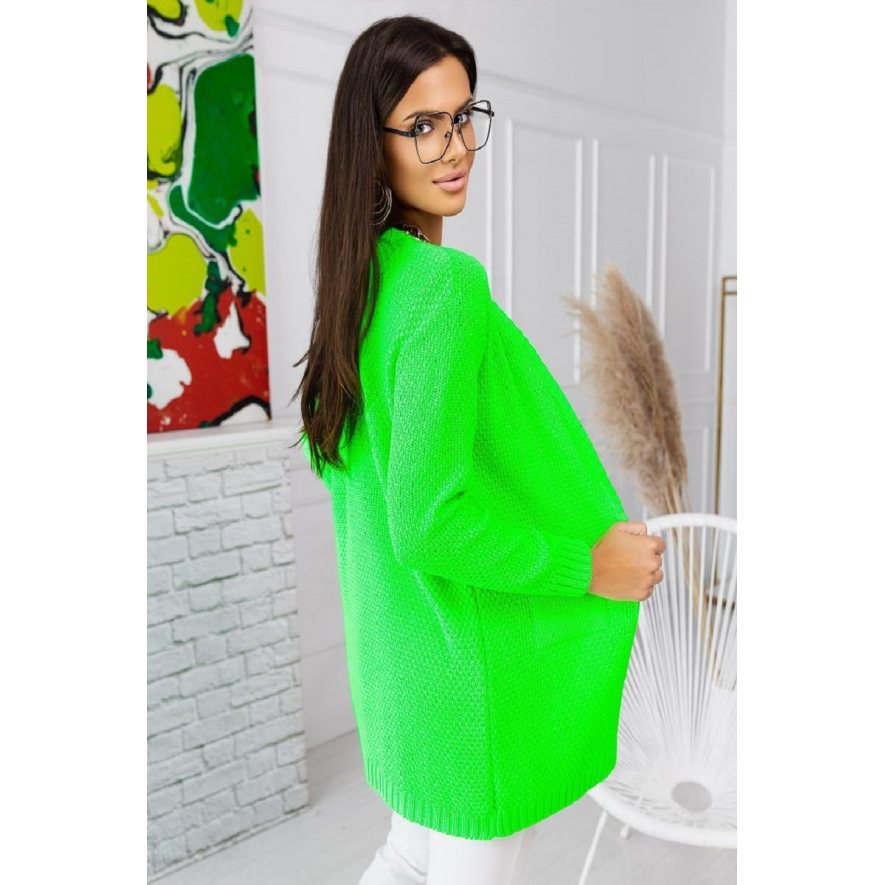 Sweter kardigan modny kieszenie neon zielony