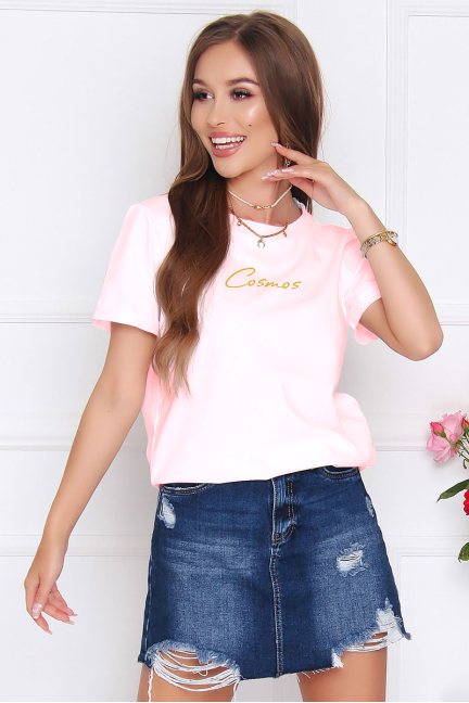 Bawełniany T-shirt pudrowy róż