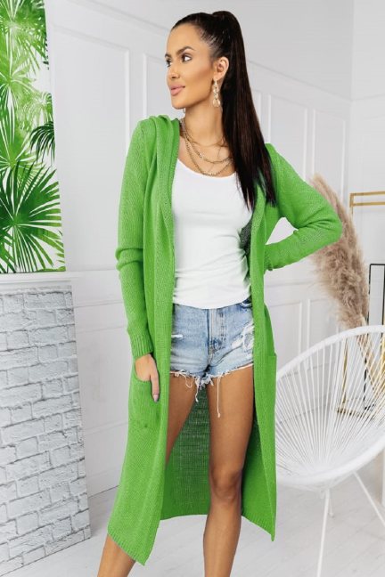 Zielony modny długi kardigan
