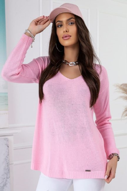 Różowy modny sweter
