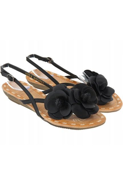 Damskie buty japonki z kwiatkiem czarne
