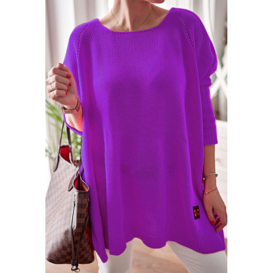 Sweter oversize fioletowy ażurowy