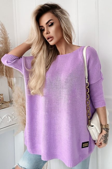 Stylowy liliowy sweter ażurowy
