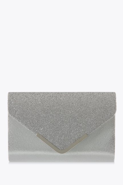 Elegancka kopertówka z brokatem srebrna