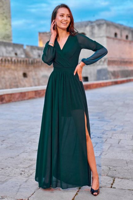 modna zielona sukienka maxi z wiazniem
