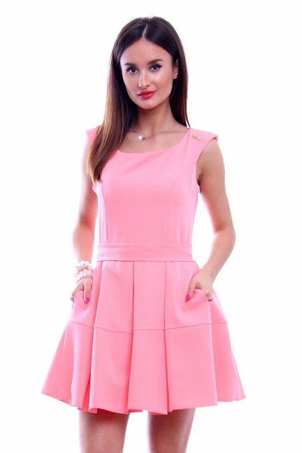 Sukienka z zakładkami CM460 różowa