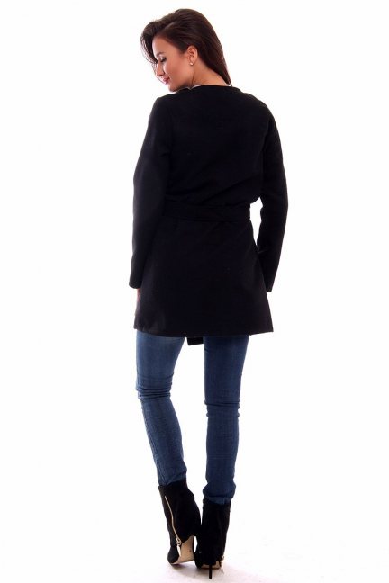Płaszcz wiązany futerko CMK254 czarny
