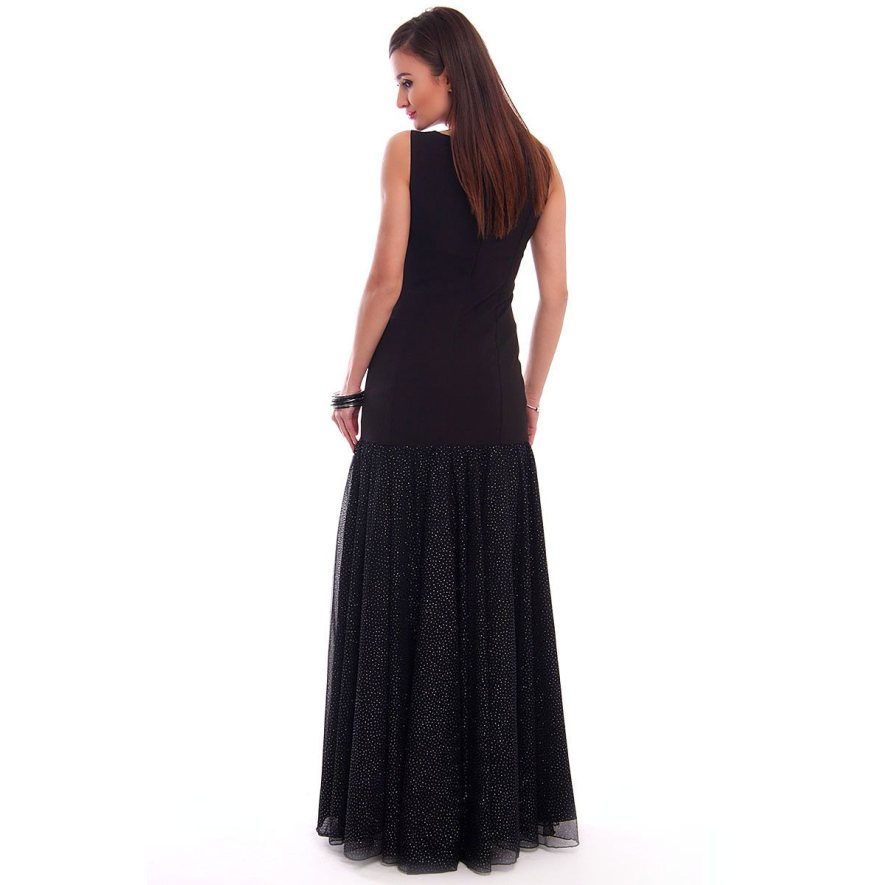 Sukienka szyfonowa maxi CMK318 czarna