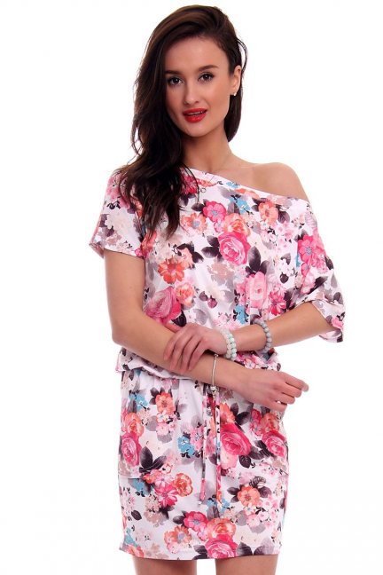 Sukienka wiązana w kwiaty CM142 różowa