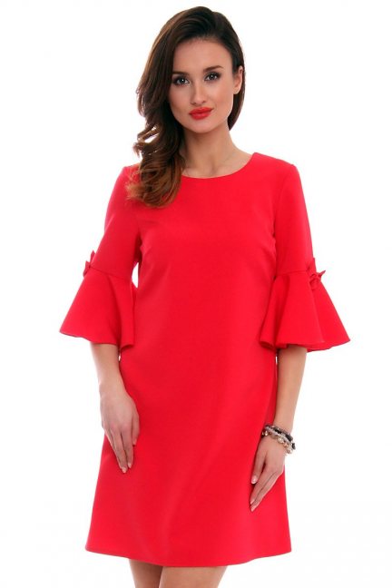 Trapezowa sukienka z kokardkami CM579 czerwona