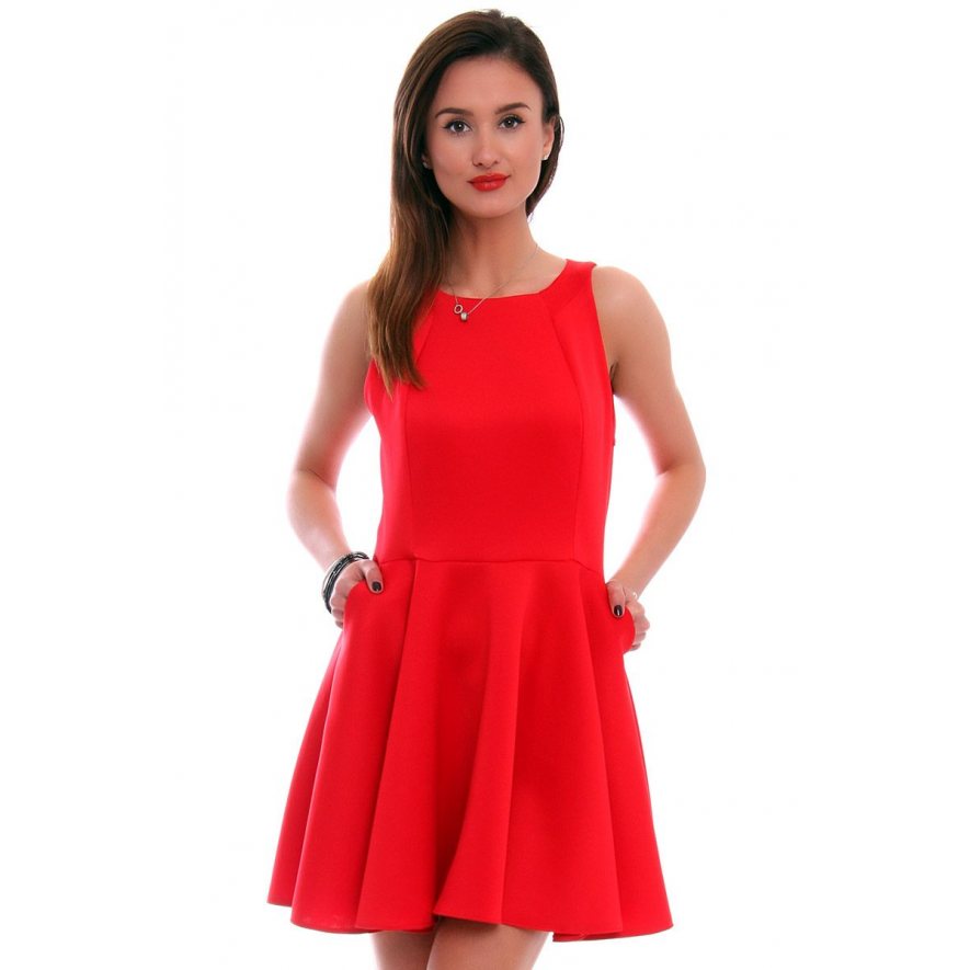 Sukienka rozkloszowana CM228 czerwona
