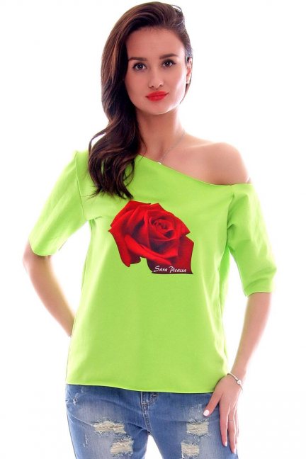 Bluzka bawełniana róża CM297 zielona