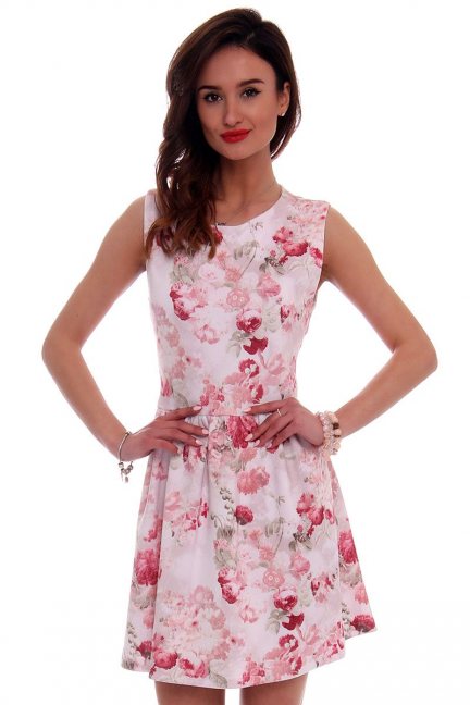 Sukienka modna w kwiaty CM280 różowa
