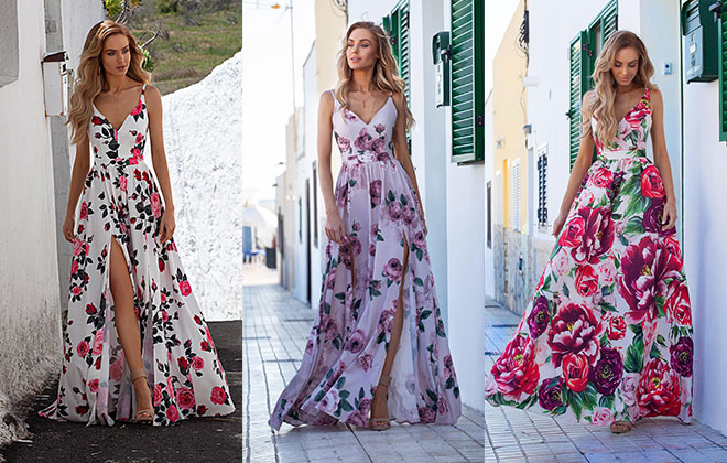Długie sukienki w kwiaty na lato